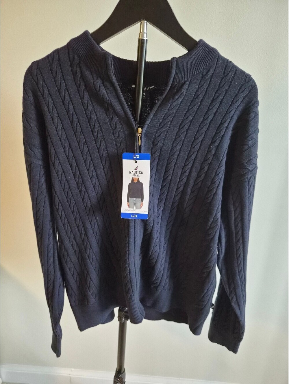 Nautica Men's Navy Blue Cable Knit Full Zip Sweater Size L 0091
